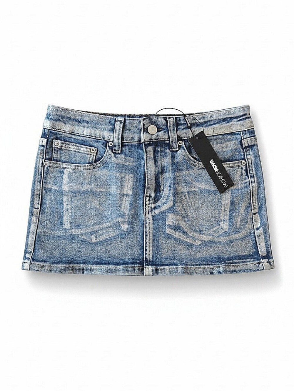 NWT! Fashion Nova Distressed Light Blue Denim Metallic Mini Skirt